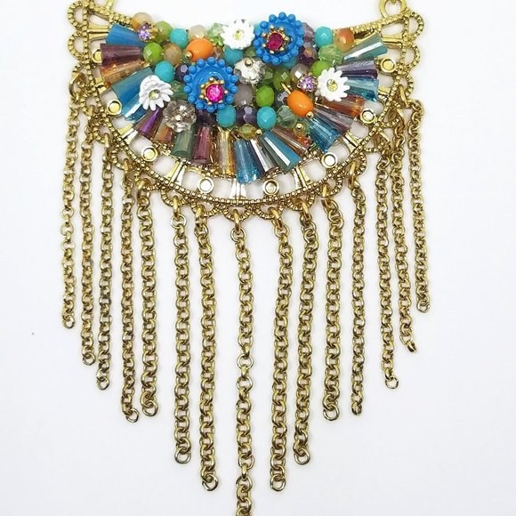 NWT RARE Betsey Johnson Weave & Sew Multi Woven Fringe Rhinestone Necklace - Picture 7 of 10